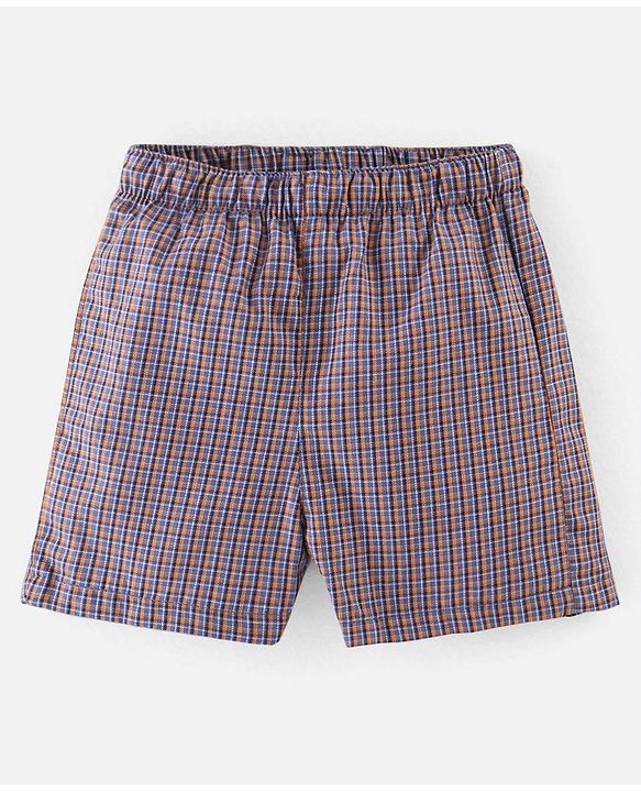 Babyhug Cotton Boxers Checks & Dino Print Pack of 3- Orange & Blue