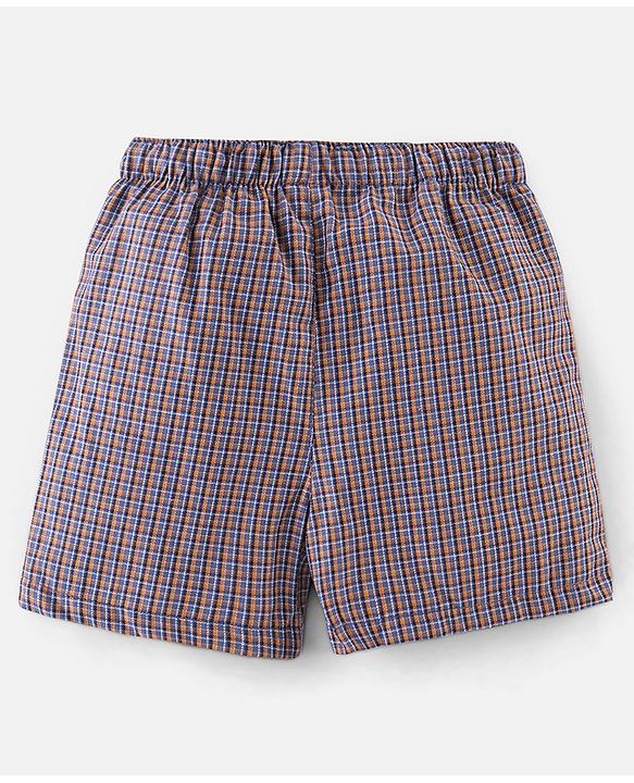 Babyhug Cotton Boxers Checks & Dino Print Pack of 3- Orange & Blue