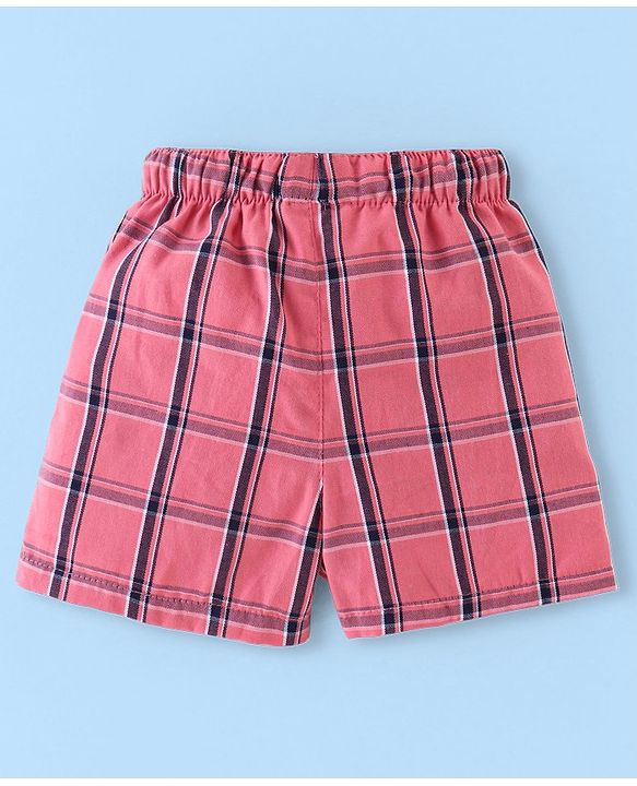 Babyhug Cotton Boxers Checks & Dino Print Pack of 3- Orange Pink & White