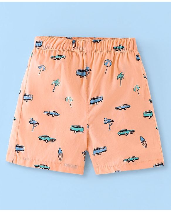 Babyhug Cotton Boxers Checks & Dino Print Pack of 3- Orange Pink & White