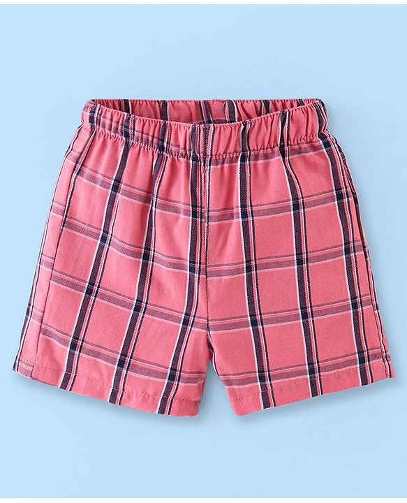 Babyhug Cotton Boxers Checks & Dino Print Pack of 3- Orange Pink & White