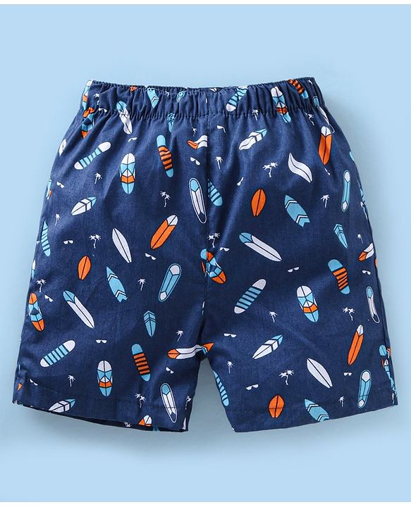 Babyhug Cotton Woven Boxer Checks & Surfboard Print Pack of 3 - White & Blue