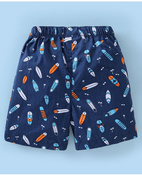 Babyhug Cotton Woven Boxer Checks & Surfboard Print Pack of 3 - White & Blue