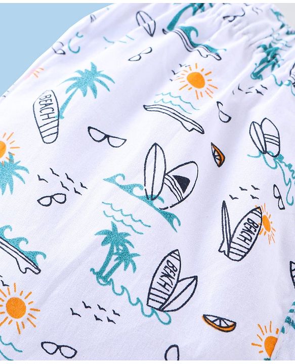 Babyhug Cotton Woven Boxer Checks & Surfboard Print Pack of 3 - White & Blue