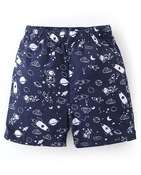 Babyhug Cotton Knit Boxer Checks & Space Print Pack of 3 - Beige Red & Blue
