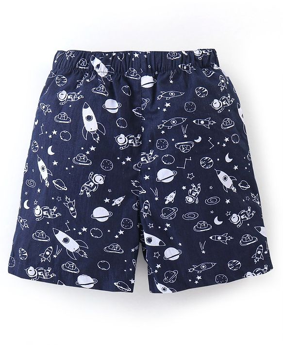 Babyhug Cotton Knit Boxer Checks & Space Print Pack of 3 - Beige Red & Blue