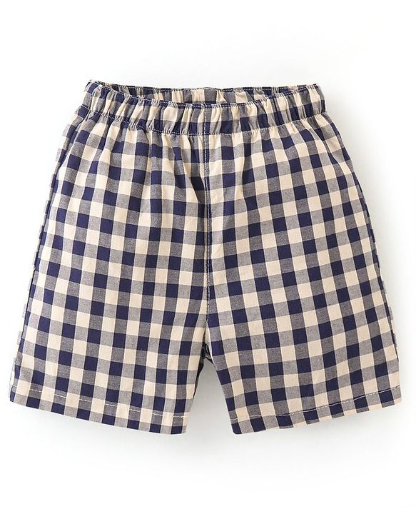 Babyhug Cotton Knit Boxer Checks & Space Print Pack of 3 - Beige Red & Blue