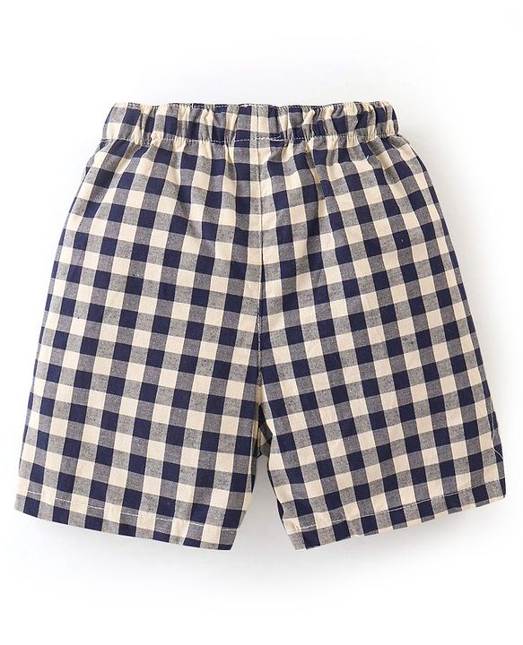 Babyhug Cotton Knit Boxer Checks & Space Print Pack of 3 - Beige Red & Blue