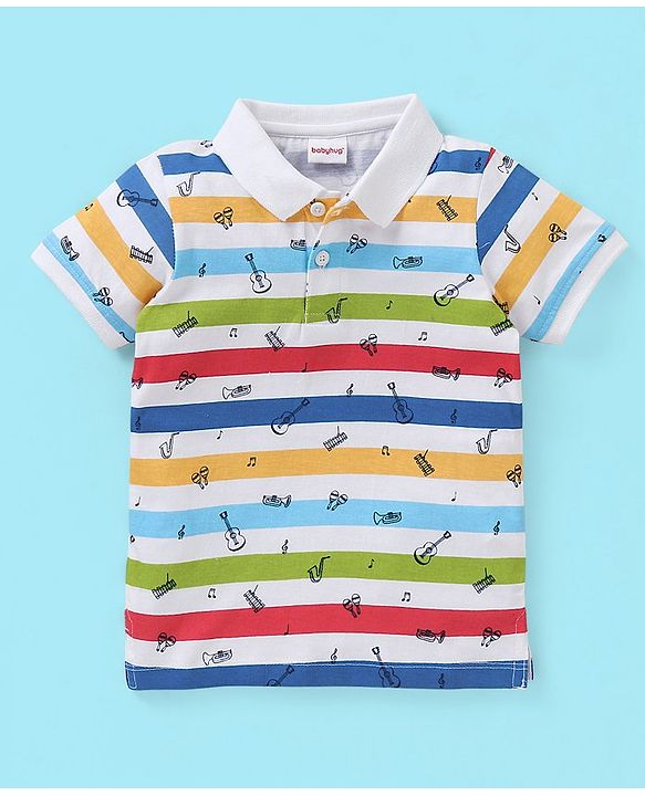 Babyhug Cotton Knit Half Sleeves T-Shirt Striped Print- Multicolour