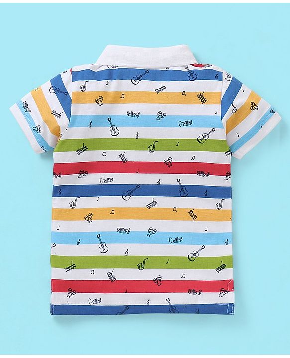 Babyhug Cotton Knit Half Sleeves T-Shirt Striped Print- Multicolour