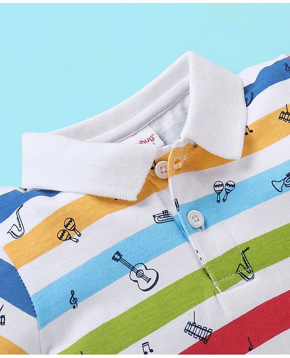 Babyhug Cotton Knit Half Sleeves T-Shirt Striped Print- Multicolour