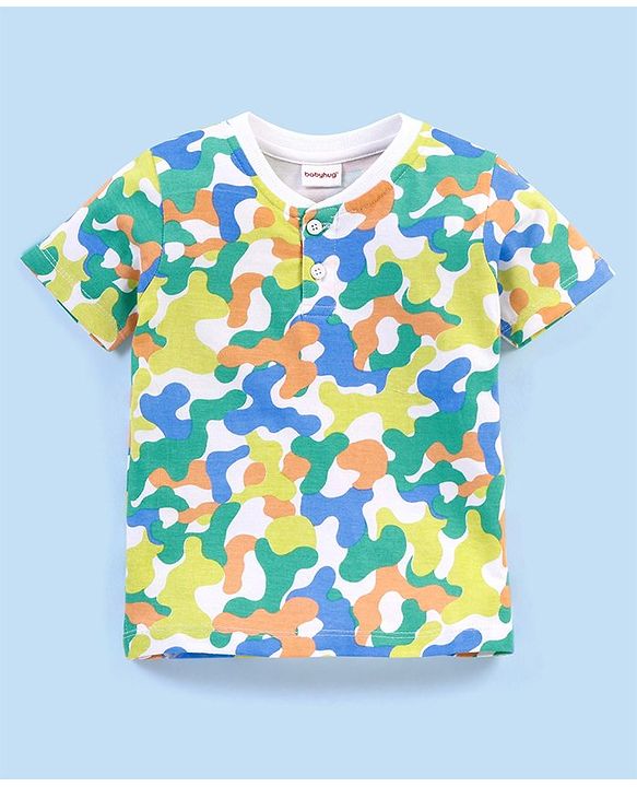 Babyhug Cotton Half Sleeves T-Shirt with Camo Print - Green