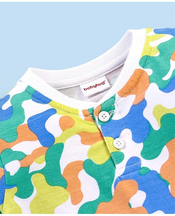 Babyhug Cotton Half Sleeves T-Shirt with Camo Print - Green