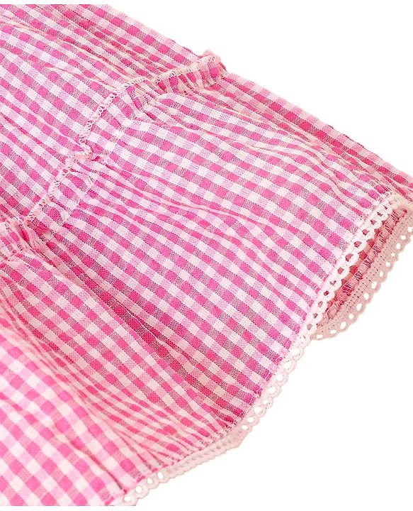 Babyhug Seer Sucker Yarndyed Checks Singlet Frock With Corsage - Pink