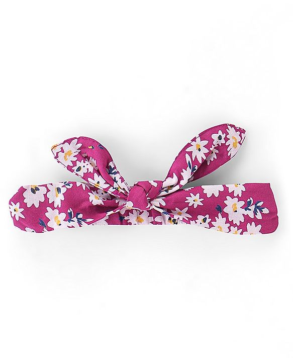 Babyhug Singlet Sleeves Rayon Woven Floral Printed Frock with Headband - Maroon