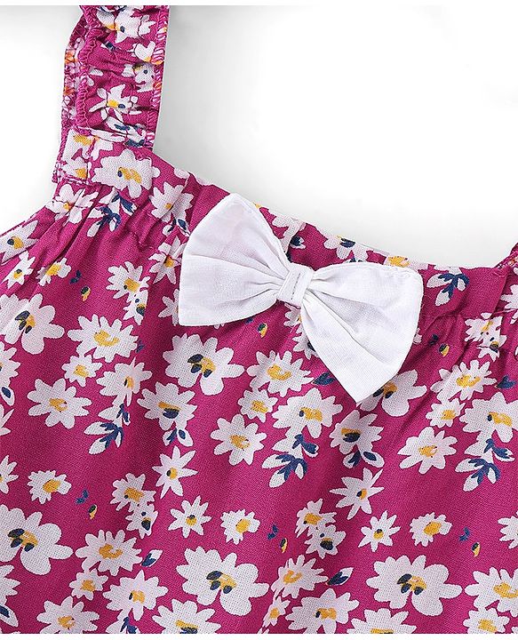 Babyhug Singlet Sleeves Rayon Woven Floral Printed Frock with Headband - Maroon