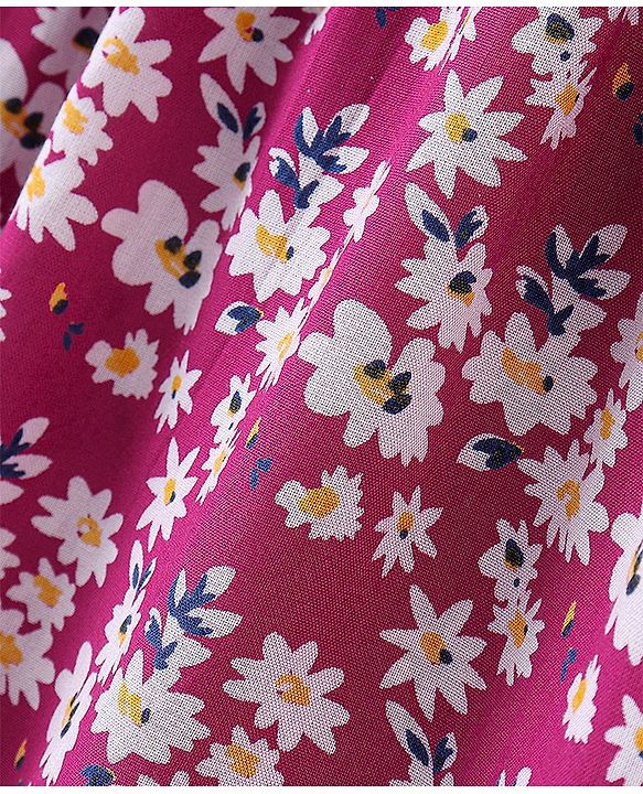 Babyhug Singlet Sleeves Rayon Woven Floral Printed Frock with Headband - Maroon