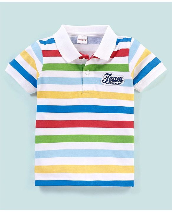 Babyhug Cotton Half Sleeves Polo T-Shirt Striped - Red