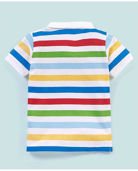 Babyhug Cotton Half Sleeves Polo T-Shirt Striped - Red