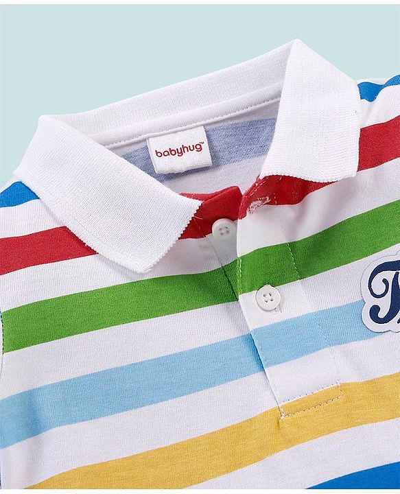 Babyhug Cotton Half Sleeves Polo T-Shirt Striped - Red