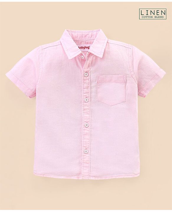 Babyhug Cotton Linen Half Sleeves Solid Colour Shirt - Light Pink