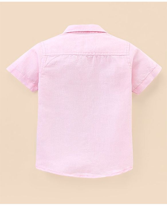 Babyhug Cotton Linen Half Sleeves Solid Colour Shirt - Light Pink