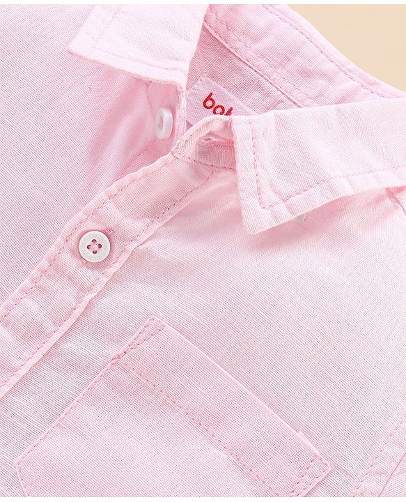 Babyhug Cotton Linen Half Sleeves Solid Colour Shirt - Light Pink