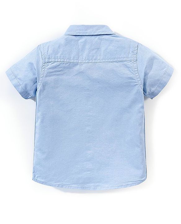 Babyhug 100% Cotton Half Sleeves Solid Shirt With Dino Badge- Blue