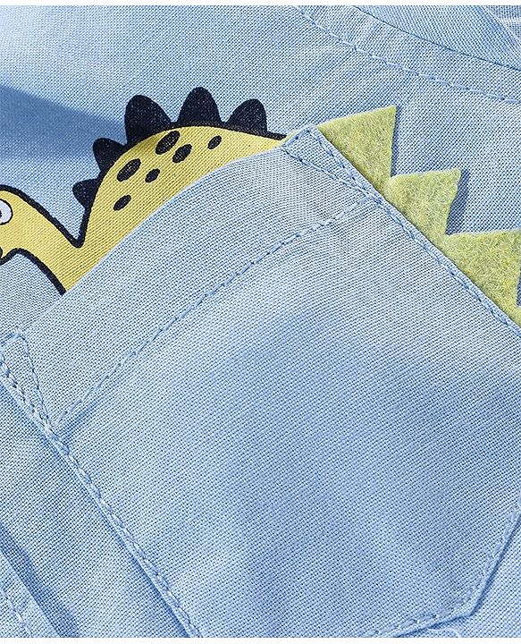Babyhug 100% Cotton Half Sleeves Solid Shirt With Dino Badge- Blue