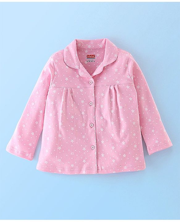 Babyhug Cotton Knit Full Sleeves Night Suit Star Print - Pink