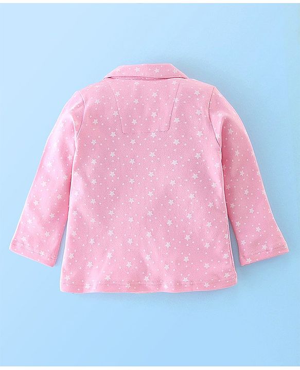 Babyhug Cotton Knit Full Sleeves Night Suit Star Print - Pink