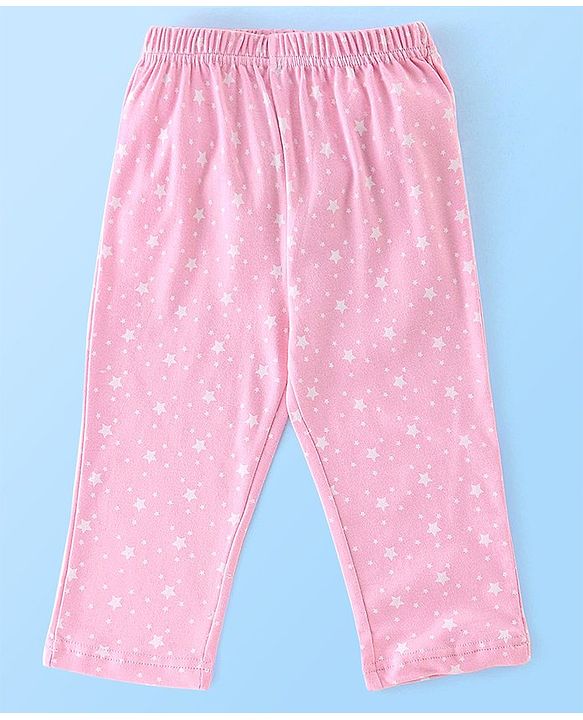 Babyhug Cotton Knit Full Sleeves Night Suit Star Print - Pink