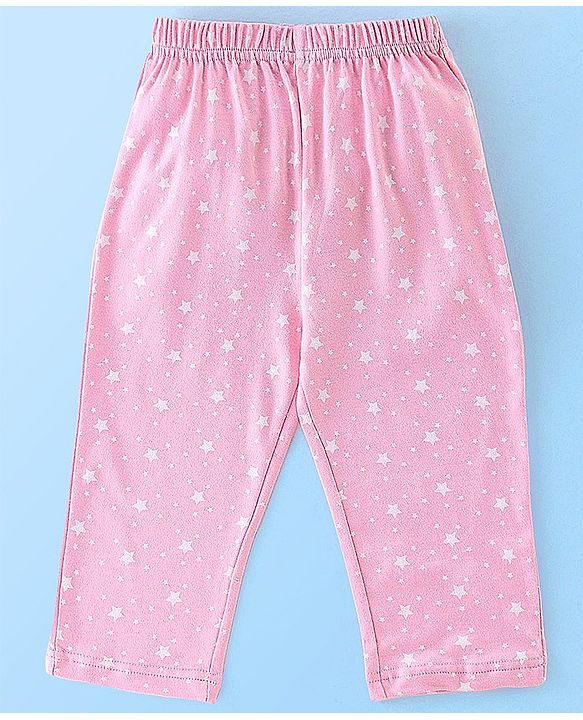 Babyhug Cotton Knit Full Sleeves Night Suit Star Print - Pink