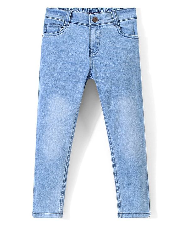 Pine Kids Ankle Length Five Pocket Cotton Elastane Washed Denim Jeans - Light Blue