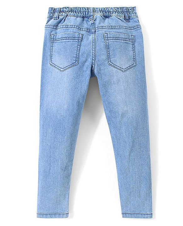 Pine Kids Ankle Length Five Pocket Cotton Elastane Washed Denim Jeans - Light Blue