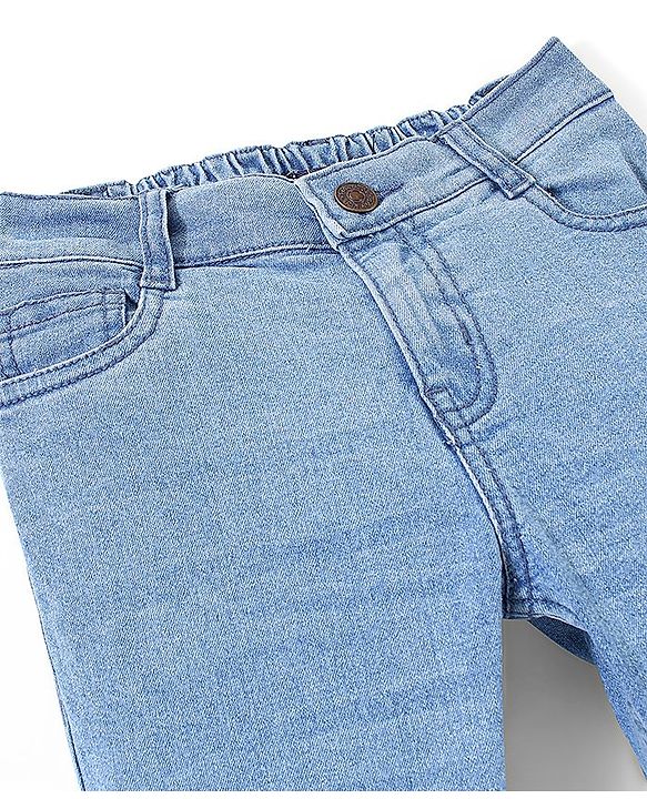 Pine Kids Ankle Length Five Pocket Cotton Elastane Washed Denim Jeans - Light Blue