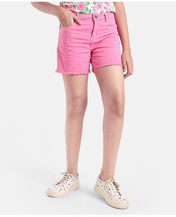 Pine Kids Mid Thigh Length Cotton Elastane Over Dyed Shorts - Pink