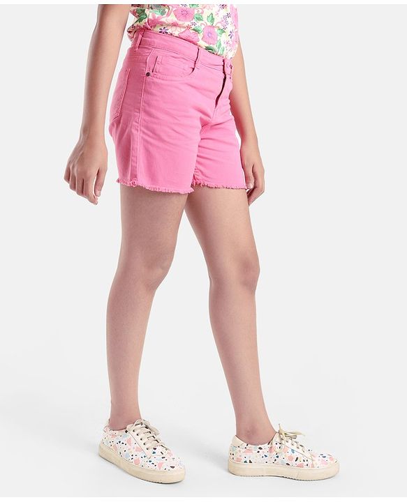 Pine Kids Mid Thigh Length Cotton Elastane Over Dyed Shorts - Pink