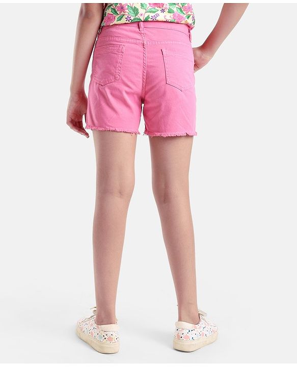 Pine Kids Mid Thigh Length Cotton Elastane Over Dyed Shorts - Pink