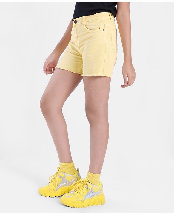 Pine Kids Thigh Length Cotton Elastane Over Dyed Shorts - Yellow