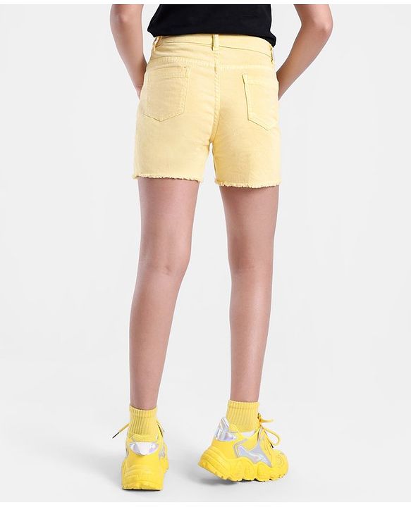 Pine Kids Thigh Length Cotton Elastane Over Dyed Shorts - Yellow