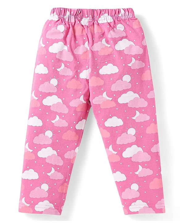Babyhug Cotton Knit Short Sleeves Clouds Printed Night Suit - Pink