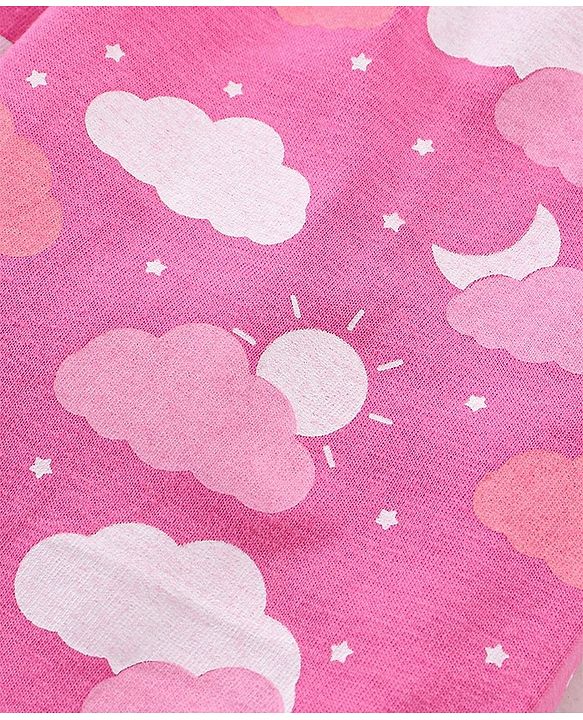 Babyhug Cotton Knit Short Sleeves Clouds Printed Night Suit - Pink