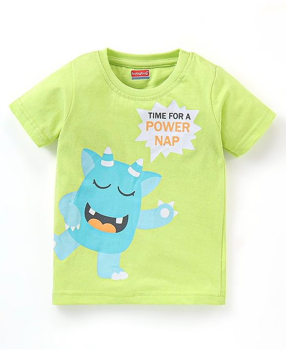 Baabyhug Cotton Knit Half Sleeves Night Suit Monster Print - Green & Multicolor