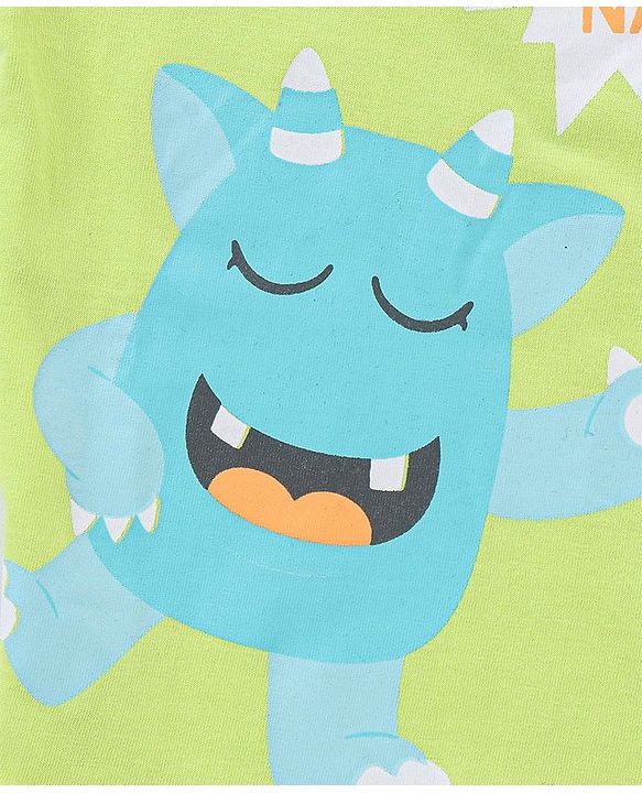 Baabyhug Cotton Knit Half Sleeves Night Suit Monster Print - Green & Multicolor