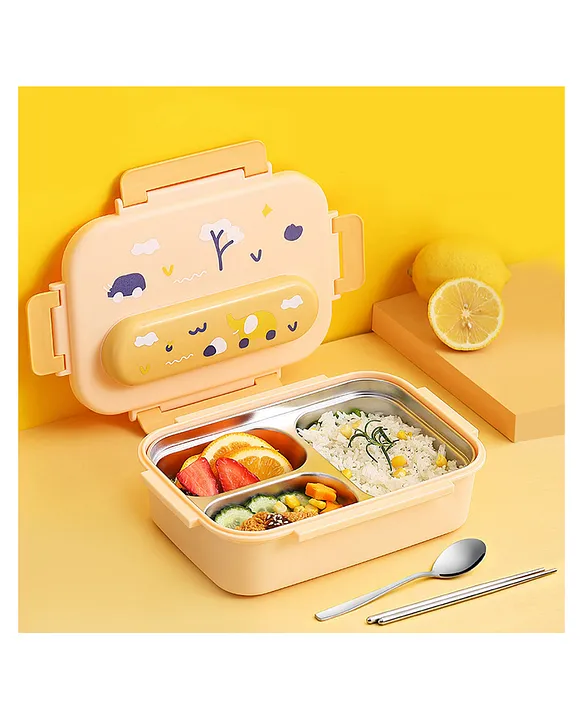 Kids Tiffin Lunch Box with Insulated Lunch Box Cover, Yellow - Little  Surprise Box