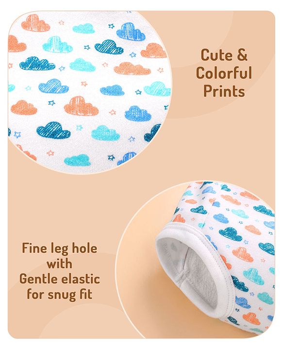 Babyhug 100% Cotton Padded Underwear Diapers Pack of 3 Size 0 Cloud Print - Multicolour
