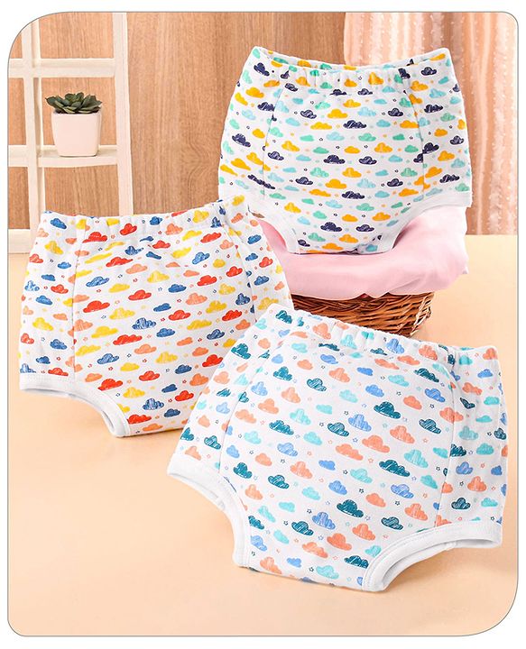 Babyhug 100% Cotton Padded Underwear Diapers Pack of 3 Size 0 Cloud Print - Multicolour
