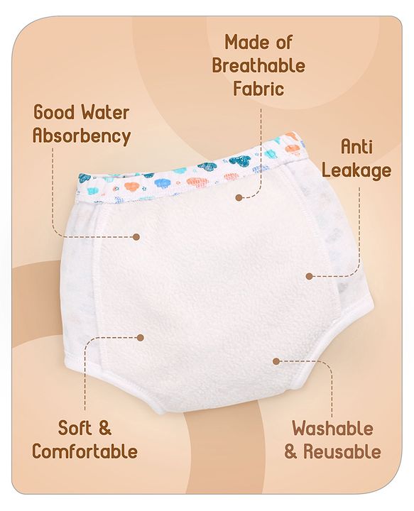 Babyhug 100% Cotton Padded Underwear Diapers Pack of 3 Size 0 Cloud Print - Multicolour