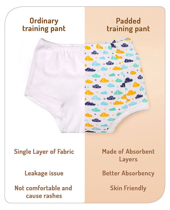 Babyhug 100% Cotton Padded Underwear Diapers Pack of 3 Size 0 Cloud Print - Multicolour